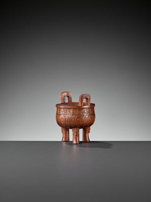 Lot 34 - A BAMBOO ‘ARCHAISTIC’ MINIATURE TRIPOD CENSER, QING DYNASTY