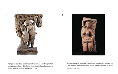 Lot 585 - A PINK SANDSTONE RELIEF DEPICTING A SHALABHANJIKA, MATHURA, SHUNGA PERIOD