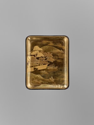 Lot 160 - A FINE LACQUER KOBAKO WITH LANDSCAPES