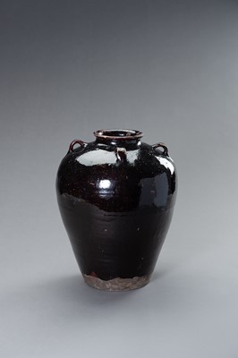 Lot 698 - A LARGE AUBERGINE GLAZED MARTABAN STORAGE JAR