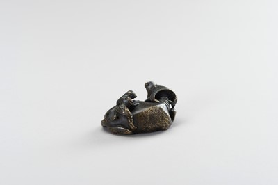 Lot 29 - A FIGURAL BRONZE PAPERWEIGHT IN THE SHAPE OF A WATER BUFFALO AND HERDER
