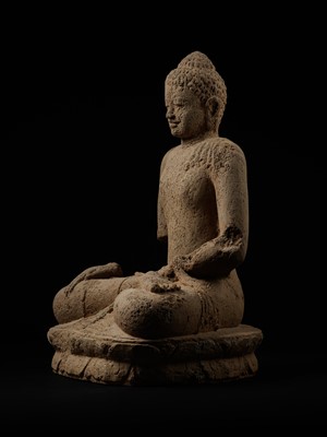 Lot 206 - A RARE AND LARGE ANDESITE FIGURE OF BUDDHA, CENTRAL JAVANESE PERIOD, SHAILENDRA DYNASTY