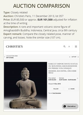 Lot 206 - A RARE AND LARGE ANDESITE FIGURE OF BUDDHA, CENTRAL JAVANESE PERIOD, SHAILENDRA DYNASTY