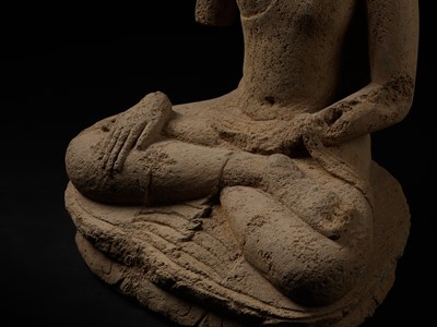 Lot 206 - A RARE AND LARGE ANDESITE FIGURE OF BUDDHA, CENTRAL JAVANESE PERIOD, SHAILENDRA DYNASTY