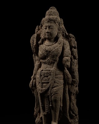 Lot 207 - A LARGE VOLCANIC STONE RELIEF OF TARA, EAST JAVA, 14TH-15TH CENTURY OR EARLIER
