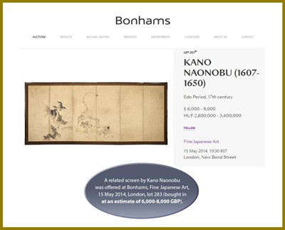 Lot 1186 - AFTER KANO NAGANOBU (1434-1530): A KANO SCHOOL SCROLL PAINTING OF A TIGER