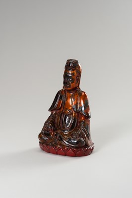 Lot 1411 - A VIETNAMESE LACQUERED WOOD FIGURE OF GUANYIN