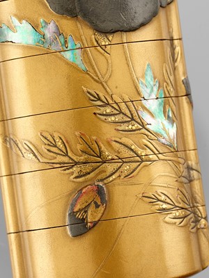 Lot 183 - KORIN: A RIMPA SCHOOL GOLD-LACQUER FIVE-CASE INRO WITH POPPIES