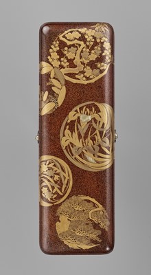 Lot 156 - A LACQUER FUBAKO WITH FLORAL ROUNDELS