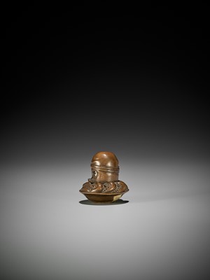 Lot 108 - A SUPERB WOOD NETSUKE OF AN OCTOPUS IN SURIBACHI WITH MOVABLE EYES, ATTRIBUTED TO MINKO