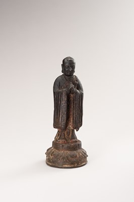 Lot 34 - A BRONZE FIGURE OF A LUOHAN