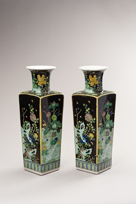 Lot 855 - A PAIR OF FAMILLE NOIRE BALUSTER VASES
