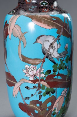 Lot 373 - A PAIR OF TWO CLOISONNÉ VASES WITH BIRDS AND FLOWERS