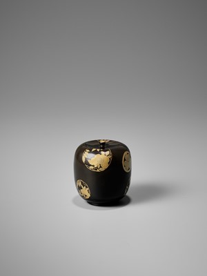 Lot 382 - A LACQUER KORO (INCENSE BURNER) AND COVER WITH MONS