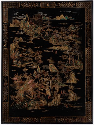 A MONUMENTAL GILT LACQUER ‘MOUNTAIN’ PANEL, CANTON, QING DYNASTY