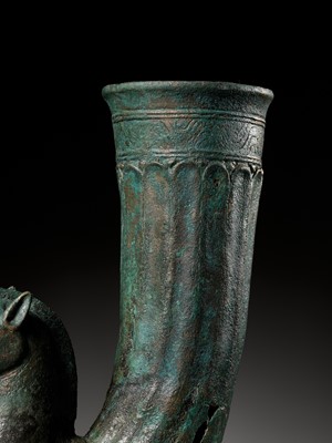 Lot 249 - A HORSE-FORM BRONZE RHYTON, CENTRAL ASIA, C. 1000 AD