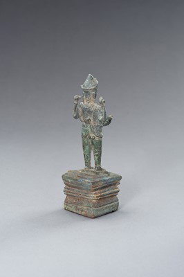 Lot 1299 - A KHMER BRONZE FIGURE OF VISHNU, ANGKOR PERIOD