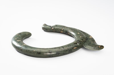 A LARGE GREEN JADE ‘C-SHAPED DRAGON' PENDANT, HONGSHAN CULTURE