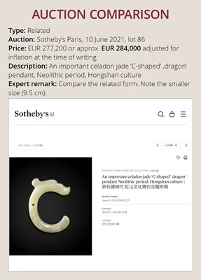 A LARGE GREEN JADE ‘C-SHAPED DRAGON' PENDANT, HONGSHAN CULTURE