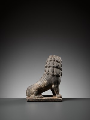 Lot 376 - A SUPERBLY CARVED LIMESTONE FIGURE OF A LION, TANG DYNASTY
