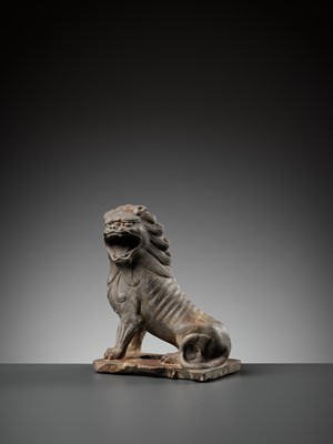 Lot 376 - A SUPERBLY CARVED LIMESTONE FIGURE OF A LION, TANG DYNASTY
