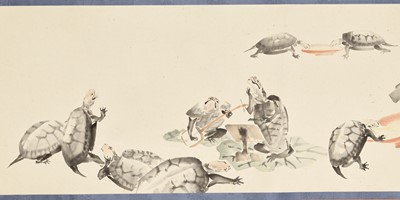 Lot 312 - SHIBATA ZESHIN (1807-1891): A HIGHLY IMPORTANT 7-METER “CHOJU-GIGA TURTLES” EMAKI HANDSCROLL