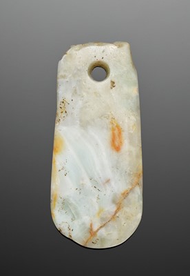 A CELADON AND RUSSET JADE AXE, NEOLITHIC PERIOD