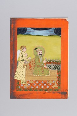 Lot 1237 - AN INDIAN MINIATURE PAINTING OF A RULER AND SERVANT