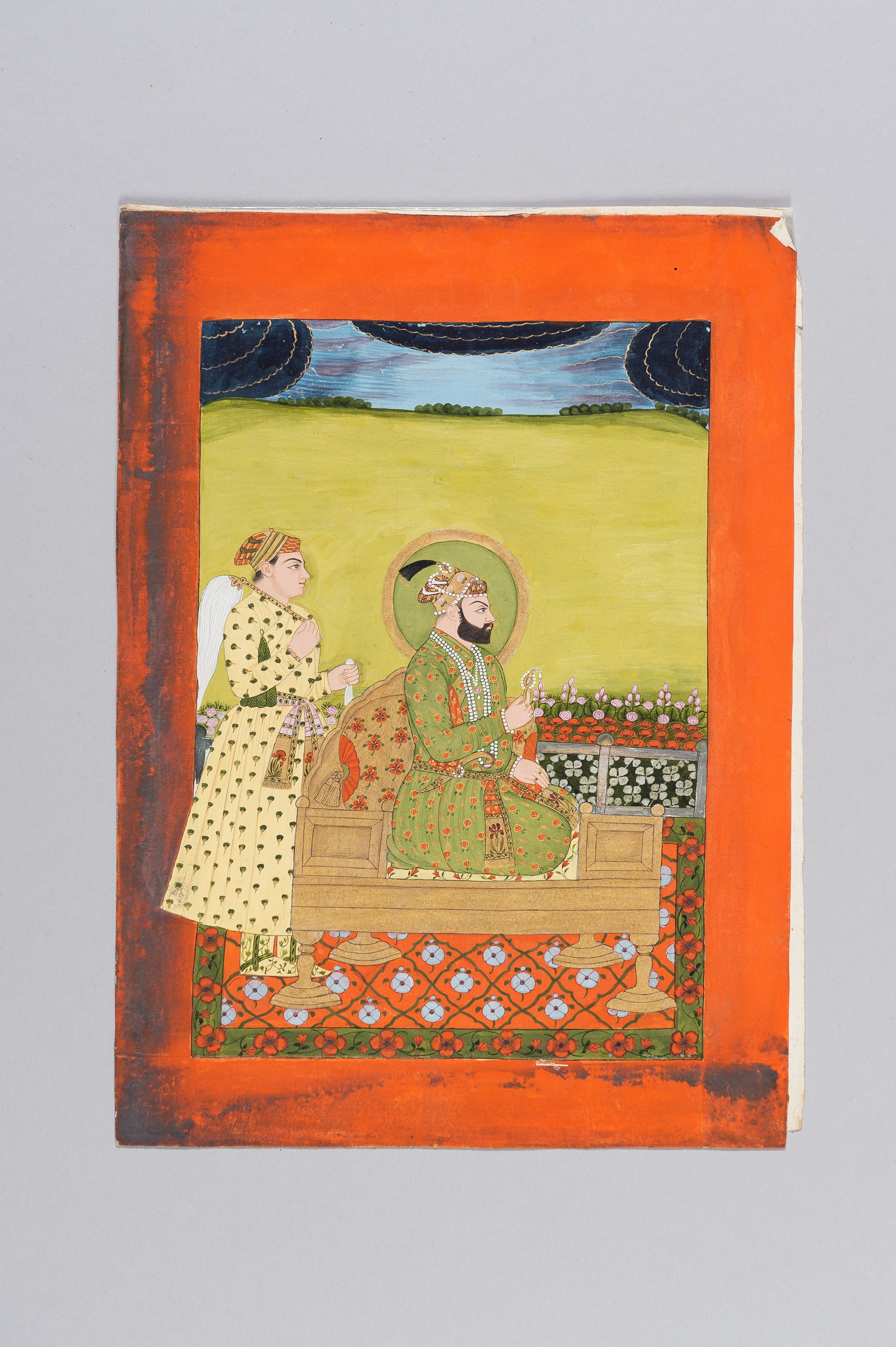 Lot 1237 - AN INDIAN MINIATURE PAINTING OF A RULER AND