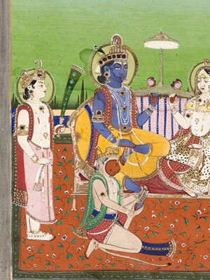 Lot 944 - AN INDIAN MINIATURE PAINTING OF RAMA AND SITA ENTHRONED