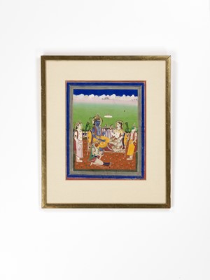 Lot 944 - AN INDIAN MINIATURE PAINTING OF RAMA AND SITA ENTHRONED