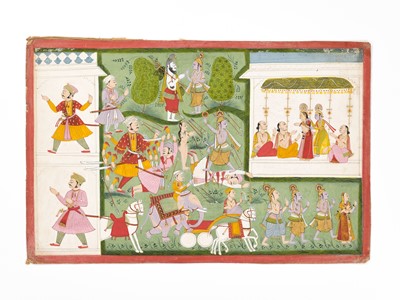 Lot 607 - AN INDIAN MINIATURE PAINTING OF AN EPIC BATTLE SCENE, PROBABLY FROM THE RAMAYANA, EARLY 19TH CENTURY