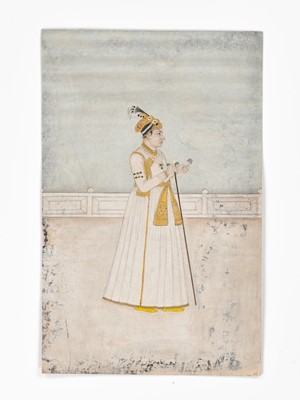 Lot 1288 - AN INDIAN MINIATURE PAINTING OF A MUGHAL COURTIER