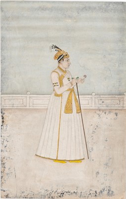 Lot 1288 - AN INDIAN MINIATURE PAINTING OF A MUGHAL COURTIER