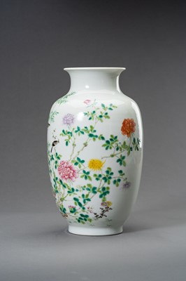 Lot 736 - A FAMILLE ROSE ‘BIRDS AND FLOWERS’ OVOID VASE, HONGXIAN MARK, REPUBLIC