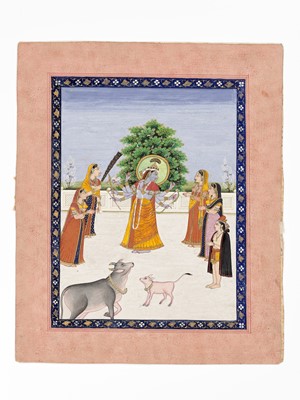 Lot 1341 - AN INDIAN MINIATURE PAINTING OF KRISHNA WITH THE GOPIS