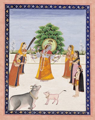 Lot 1341 - AN INDIAN MINIATURE PAINTING OF KRISHNA WITH THE GOPIS