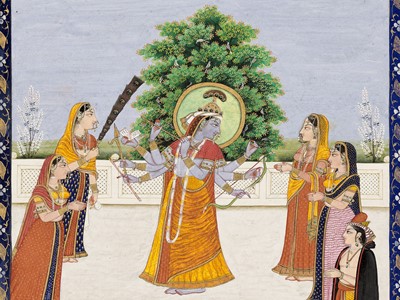 Lot 1341 - AN INDIAN MINIATURE PAINTING OF KRISHNA WITH THE GOPIS
