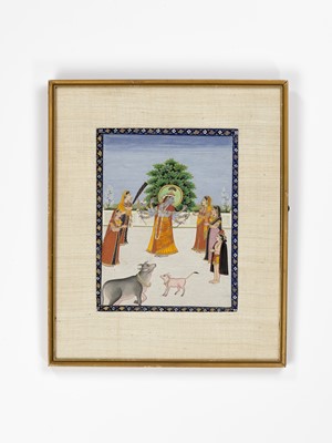 Lot 1341 - AN INDIAN MINIATURE PAINTING OF KRISHNA WITH THE GOPIS