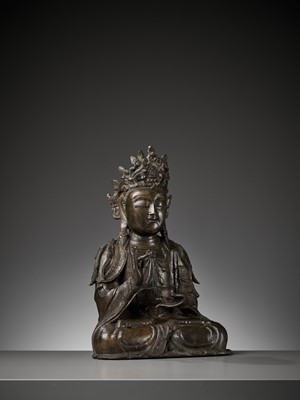Lot 382 - A LARGE BRONZE FIGURE OF GUANYIN, LATE MING DYNASTY