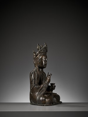 Lot 382 - A LARGE BRONZE FIGURE OF GUANYIN, LATE MING DYNASTY