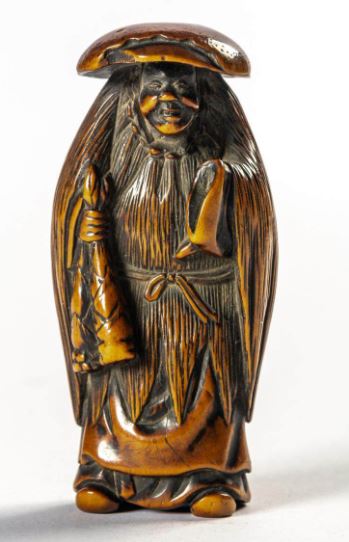 Lot 14 - A LARGE WOOD NETSUKE OF MOSO