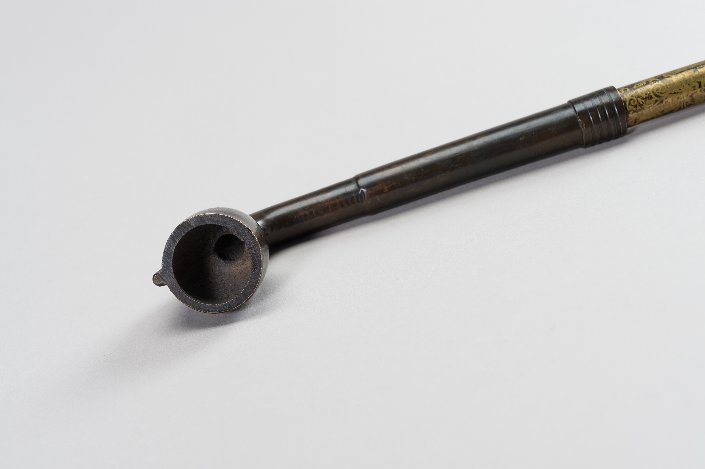 Lot 64 - A RARE EXTENDABLE BRONZE OPIUM PIPE, XIANFENG