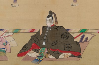 Lot 1172 - A HANGING SCROLL PAINTING OF TWO COURTIERS
