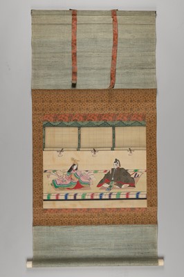 Lot 1172 - A HANGING SCROLL PAINTING OF TWO COURTIERS