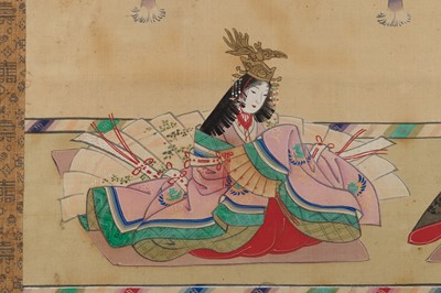 Lot 1172 - A HANGING SCROLL PAINTING OF TWO COURTIERS