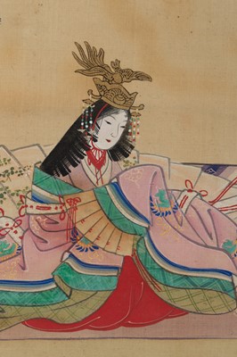 Lot 1172 - A HANGING SCROLL PAINTING OF TWO COURTIERS