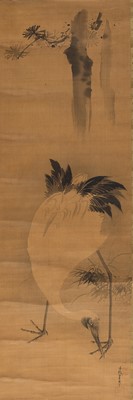 Lot 1174 - A SCROLL PAINTING OF A CRANE AND PINE TREE