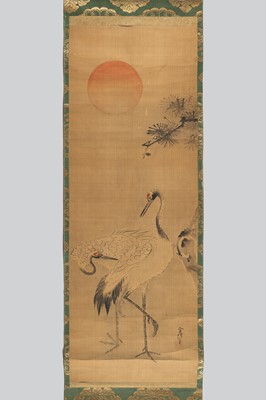 Lot 1175 - A SCROLL PAINTING OF TWO RED-CROWNED CRANES