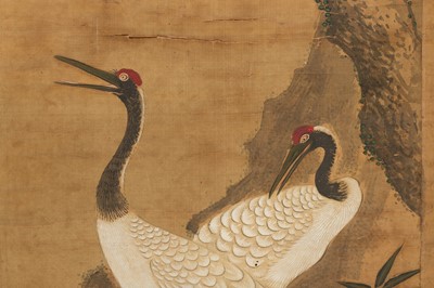 Lot 1177 - A SCROLL PAINTING OF TWO RED-CROWNED CRANES AND PINE TREE